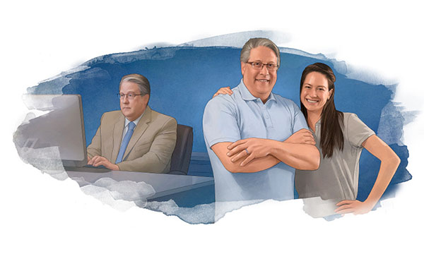 1. Alannah’s dad working; 2. Alannah with her dad