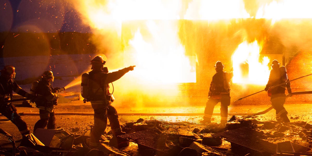 Firemen fight a fire