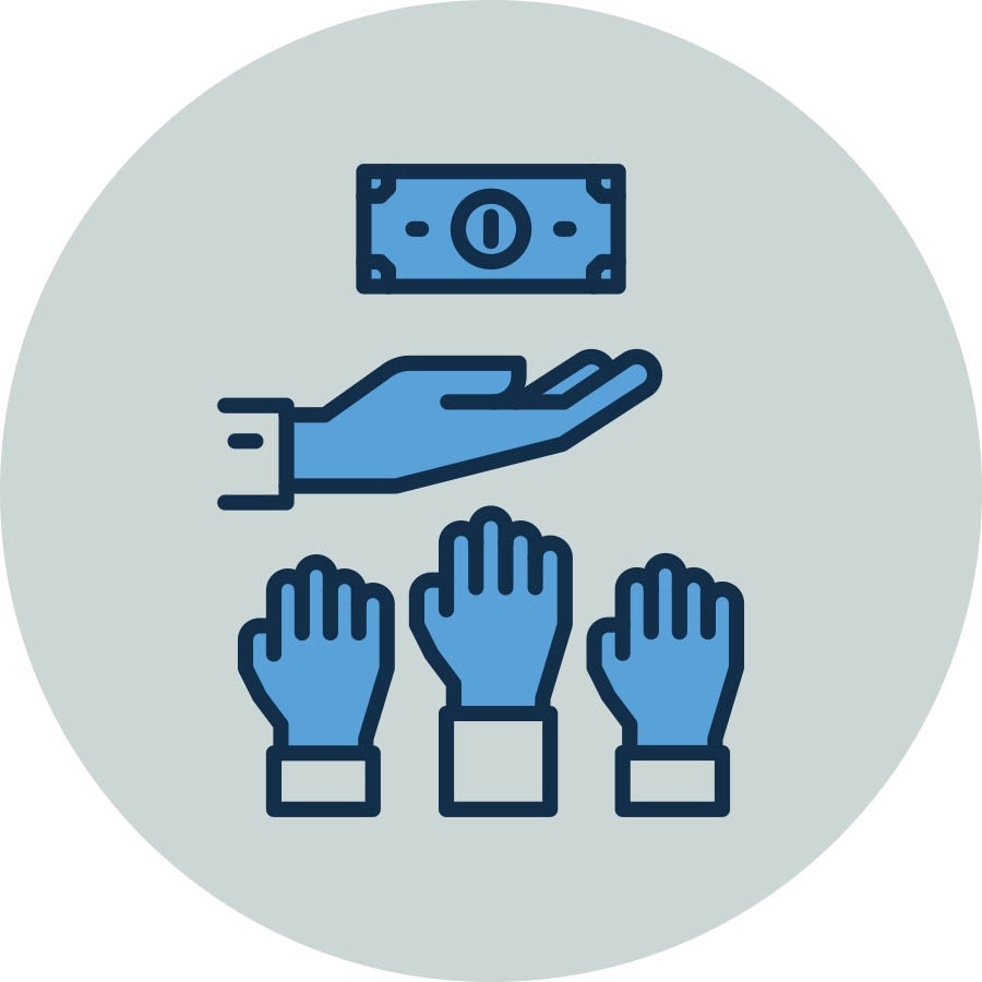 Many hands reach for money