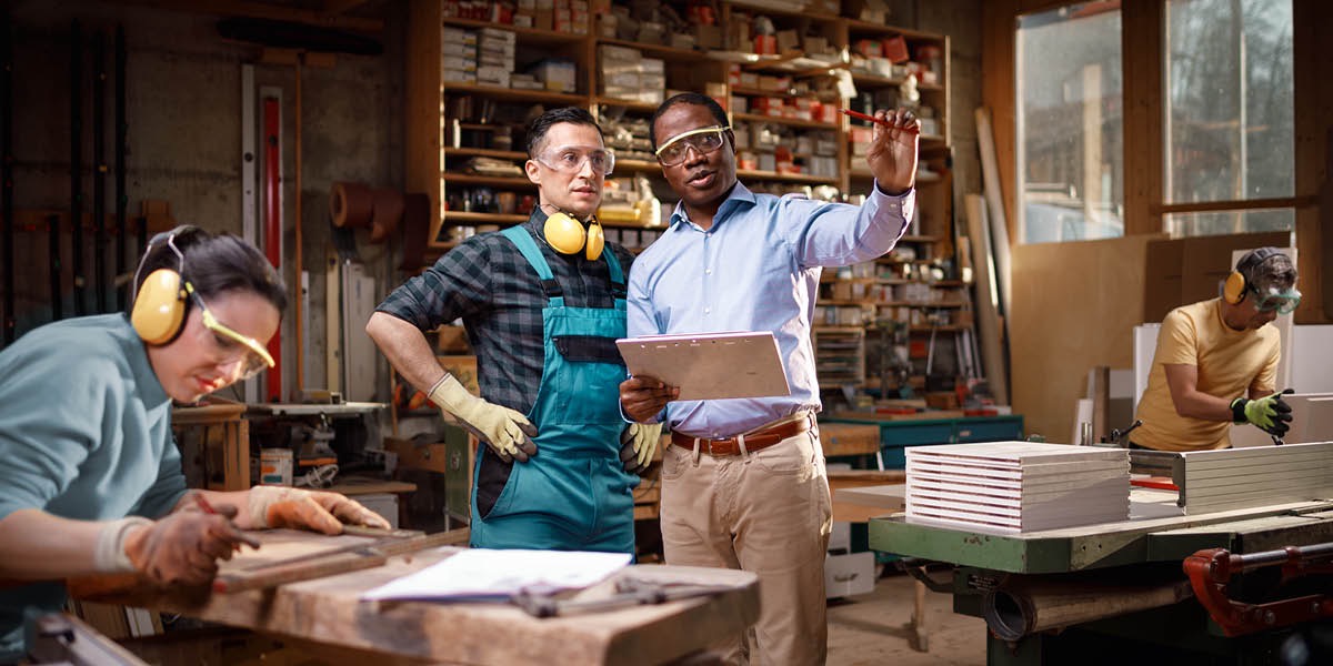 Workers in a carpentry shop
