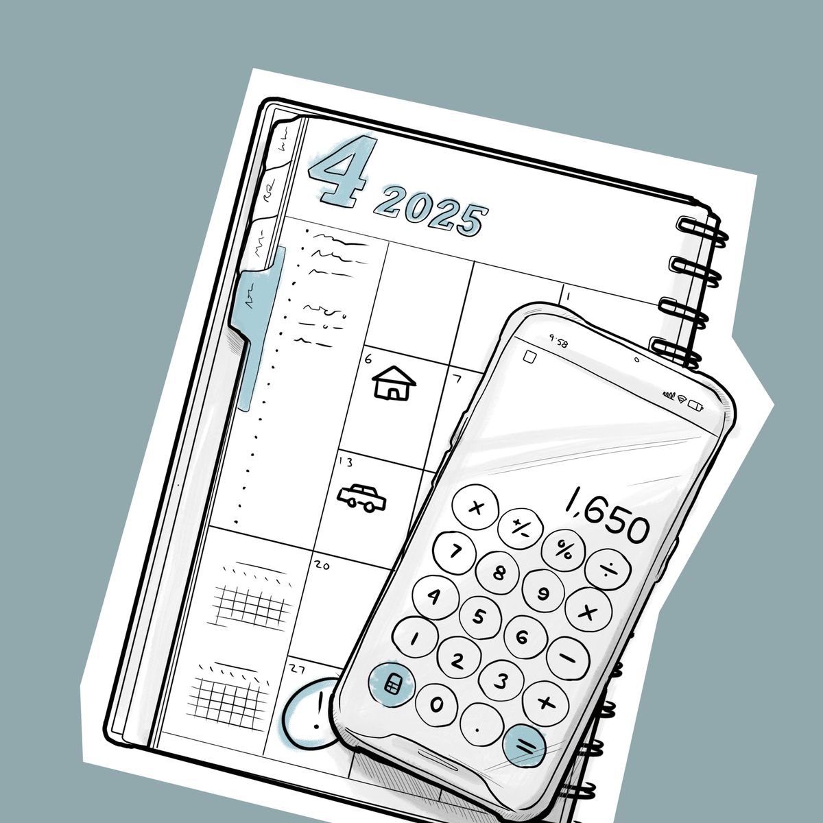 A daily planner and a calculator.