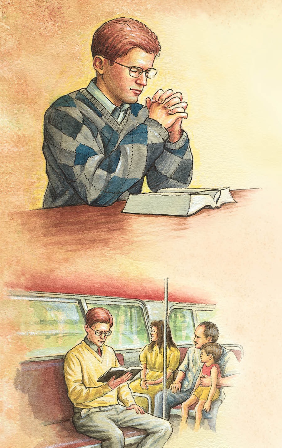 A man prays and reads the Bible