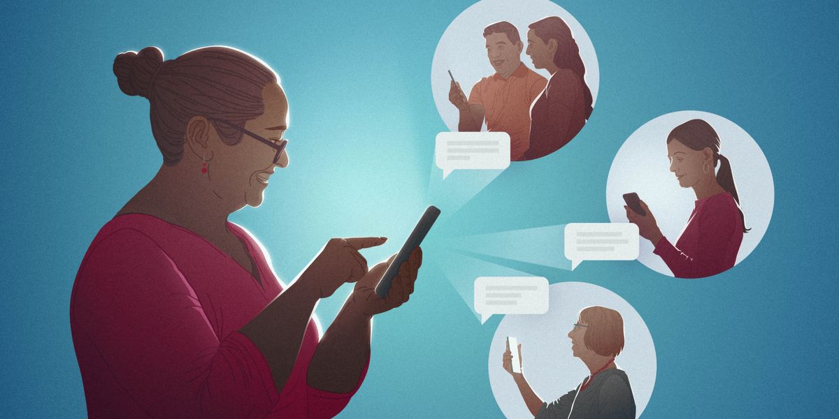 Desicar sending text messages to some of her acquaintances.