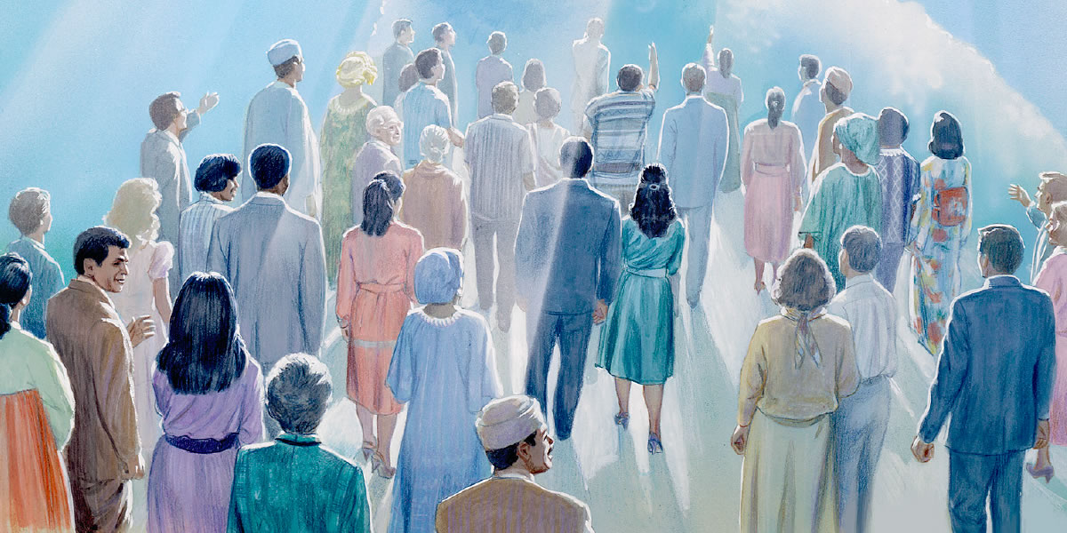 People from all nations look heavenward as they wait for Jesus’ judgment