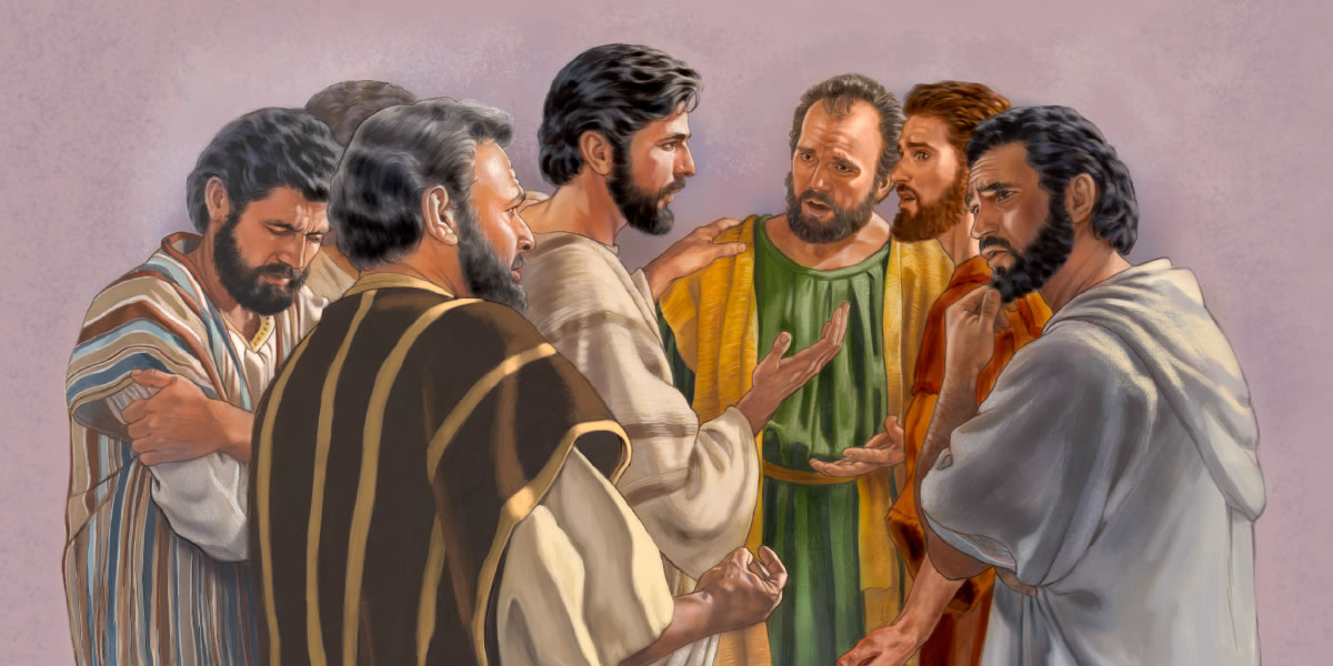The apostles appear troubled as Jesus gives them a warning