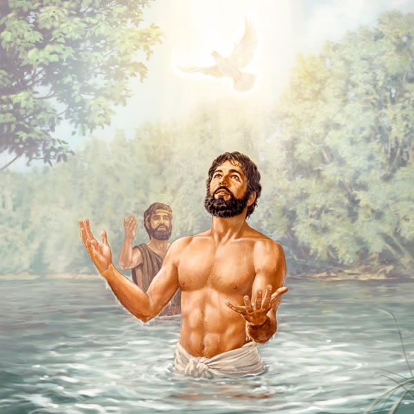 Holy spirit comes upon Jesus at his baptism