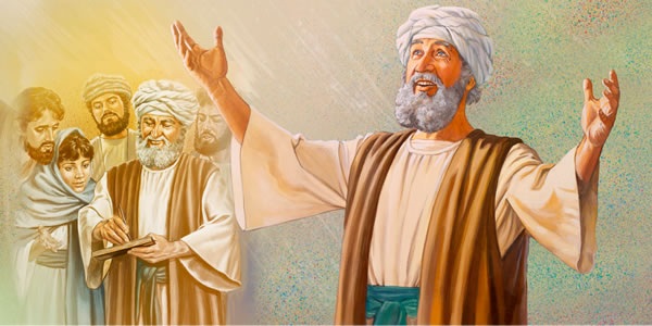 Zechariah writes on a tablet; Zechariah’s speech has been restored and he prophesies