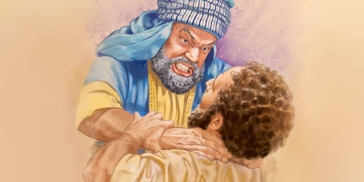 A slave grabs and starts to choke his fellow slave