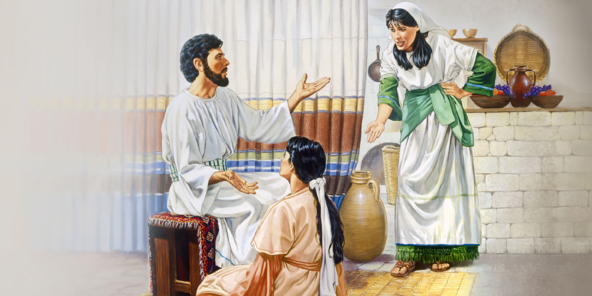 Mary sits at Jesus’ feet as he counsels Martha