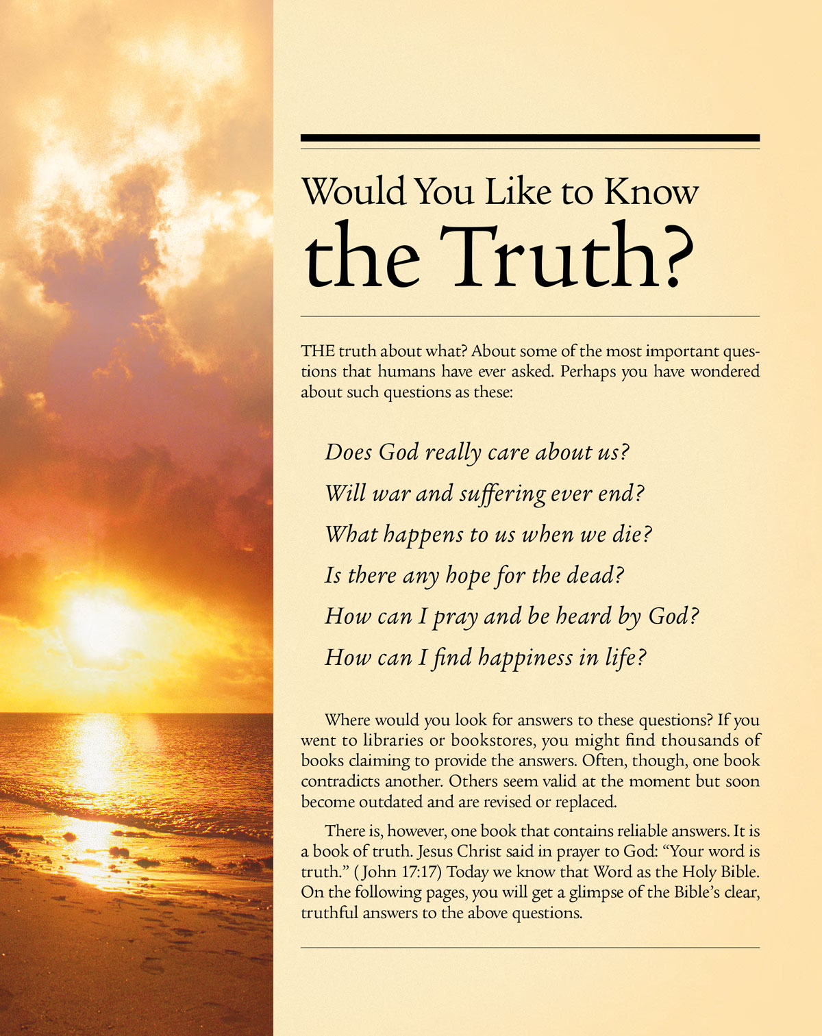 Cover of the tract Would You Like to Know the Truth?