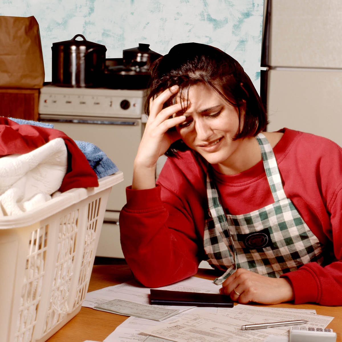 A woman stresses about money