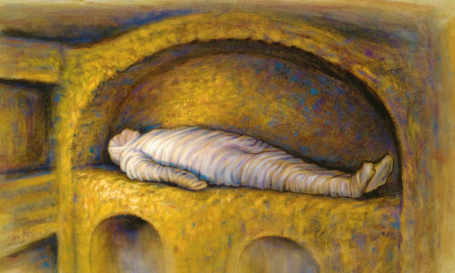 Lazarus lies dead inside a cave