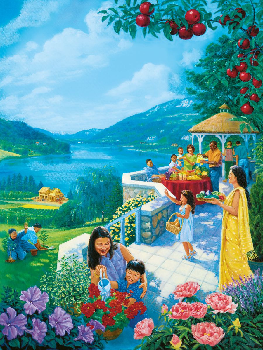 People in Paradise build a house, take care of the earth, and enjoy its produce