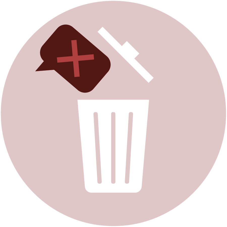 False information being thrown into a trash can.