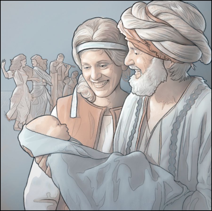 Job and his wife with their children