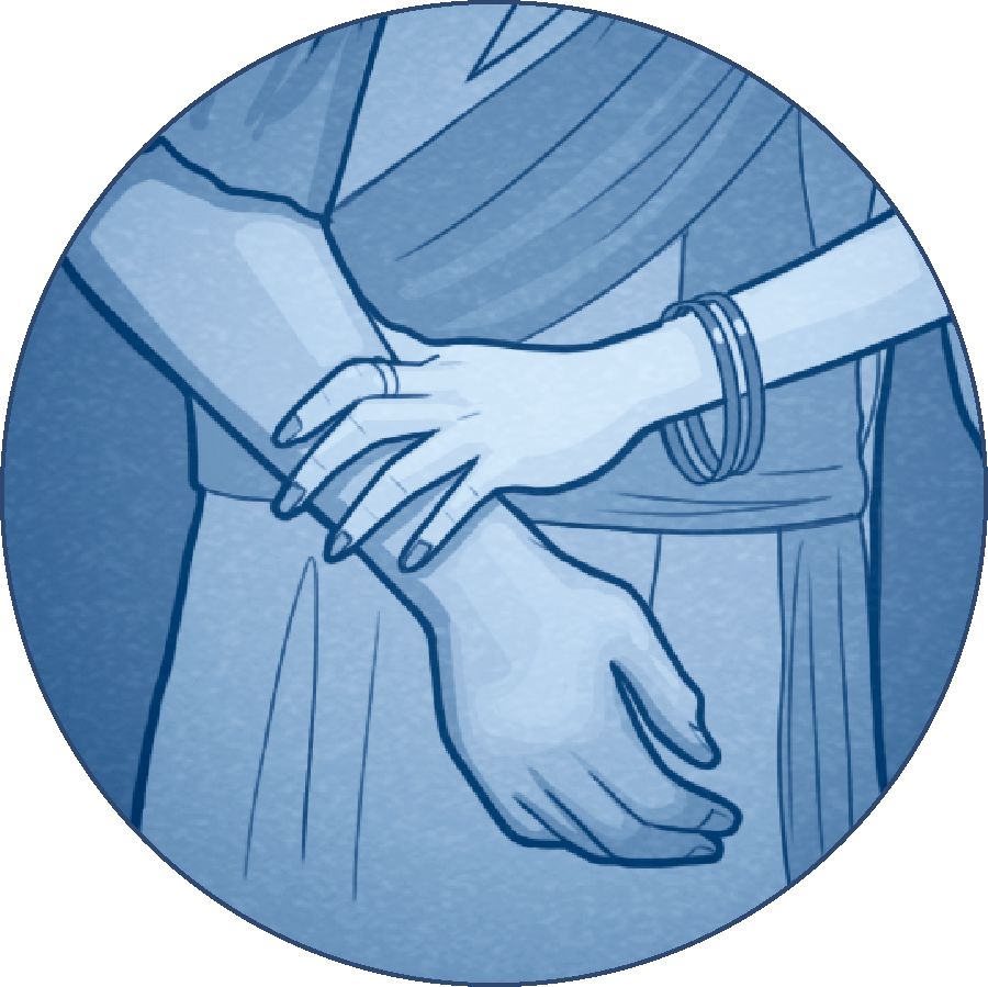 A woman touches a man’s arm