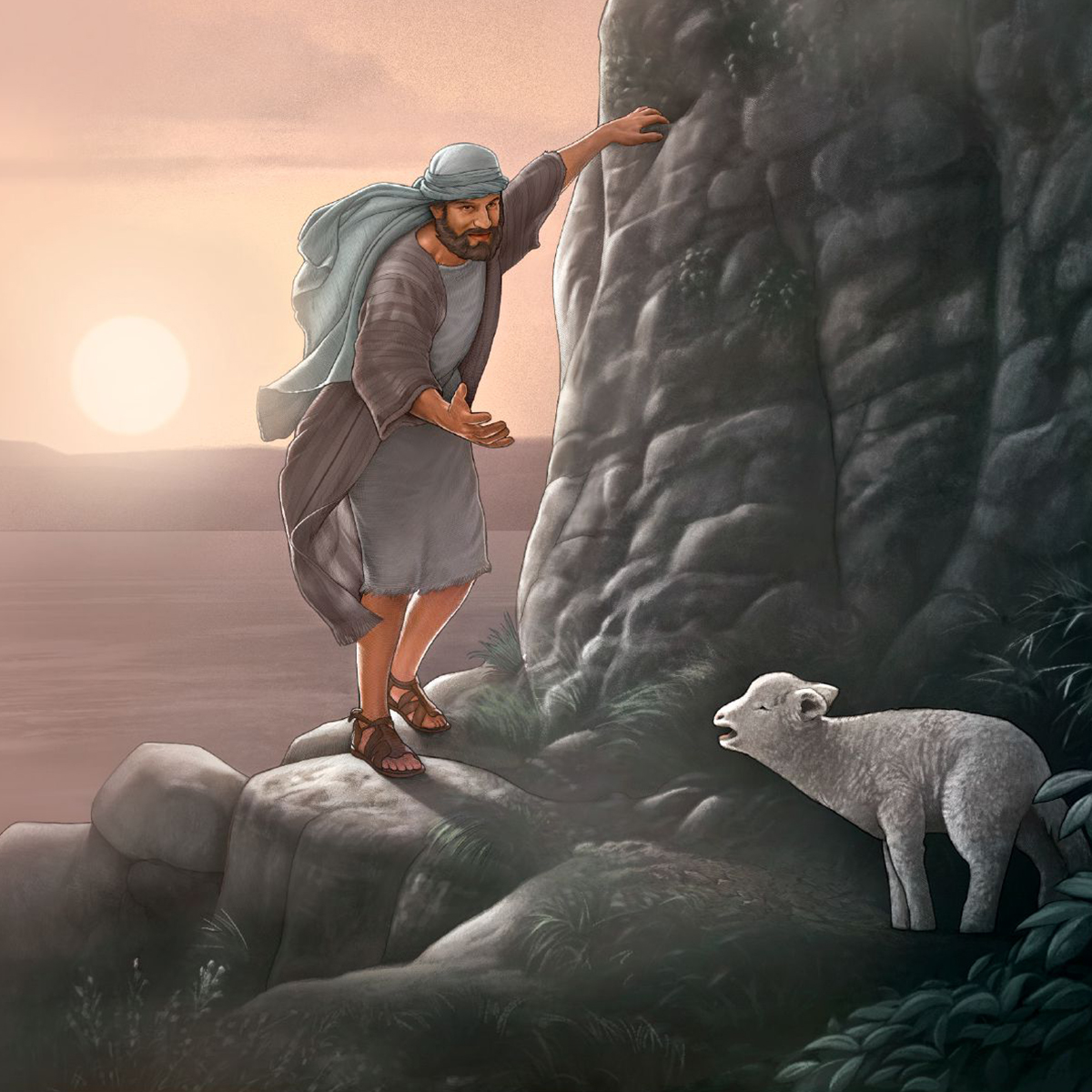 A shepherd attempts to rescue a lost sheep