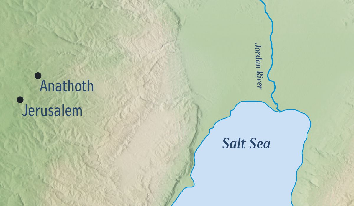 A map showing Jerusalem and Jeremiah’s hometown of Anathoth