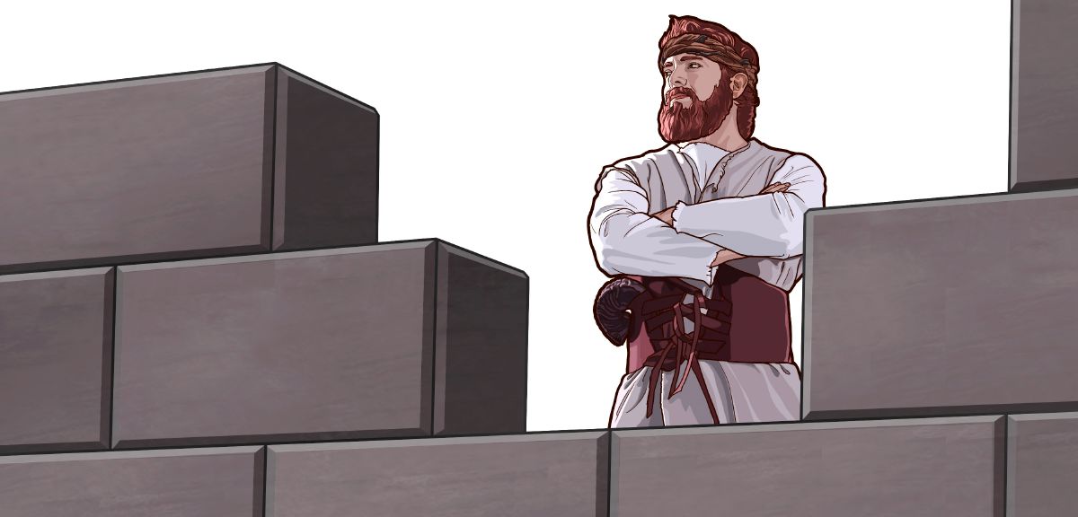 A watchman stationed on a city wall