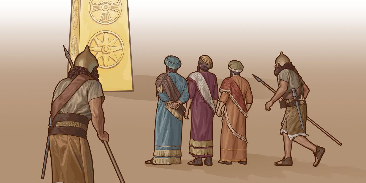 The three Hebrews refuse to bow down to Nebuchadnezzar’s image of gold