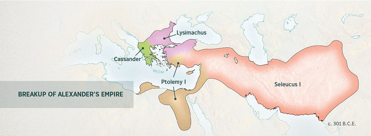 The Greek Empire divided among four of Alexander’s generals