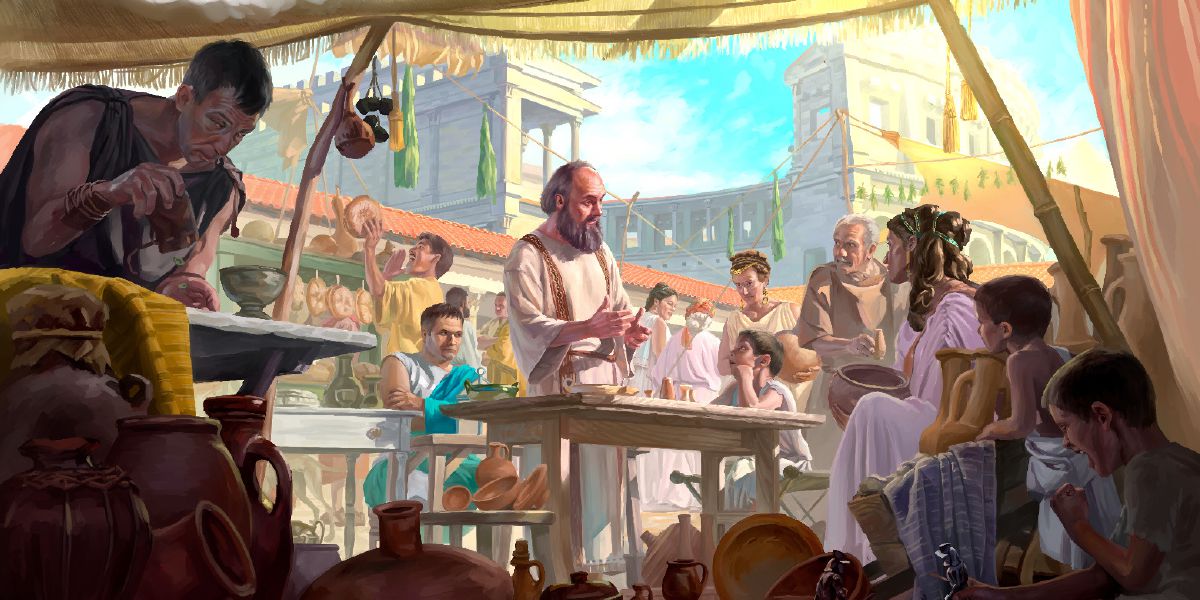 Paul witnesses in a marketplace