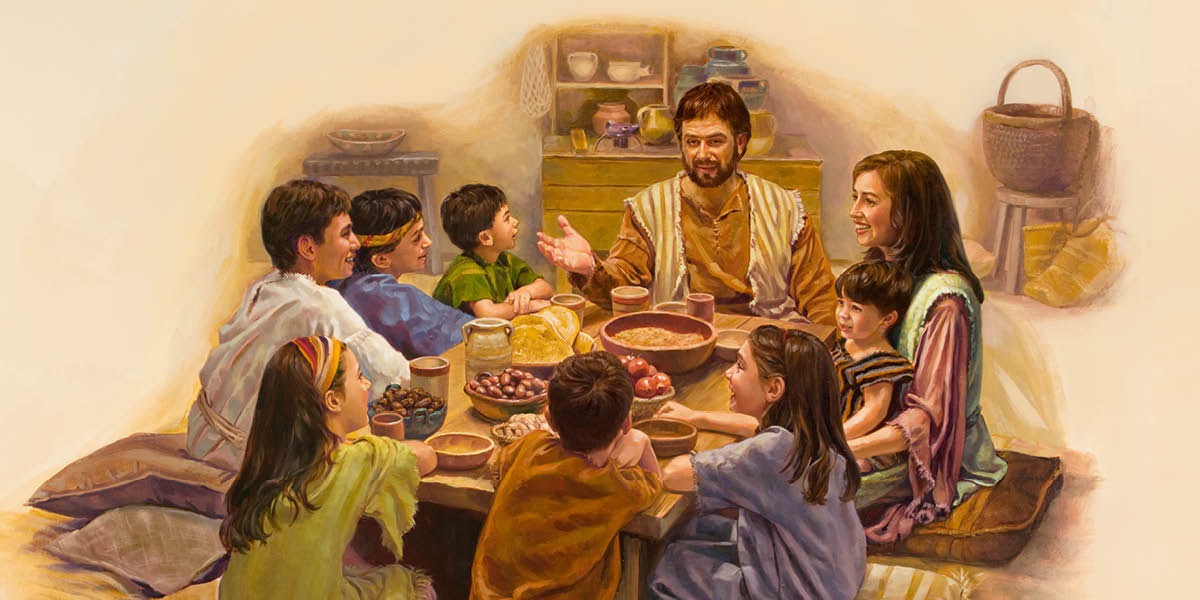 Joseph and Mary use mealtime to teach Jesus and their other children