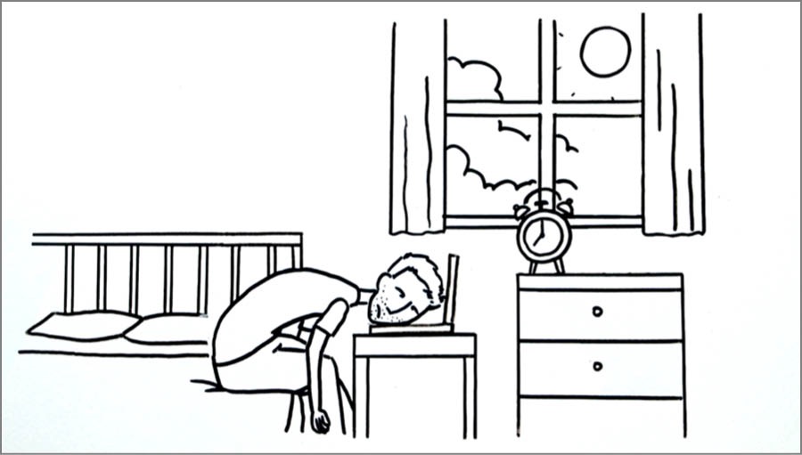 A late-night social media user struggles to rise in the morning