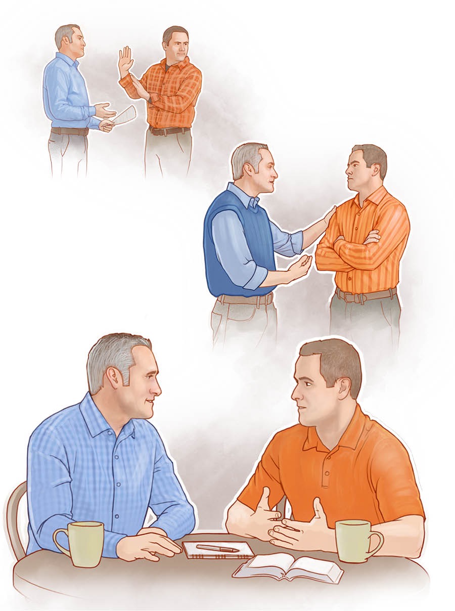 With the use of the Scriptures, two brothers discuss a disagreement and forgive each other