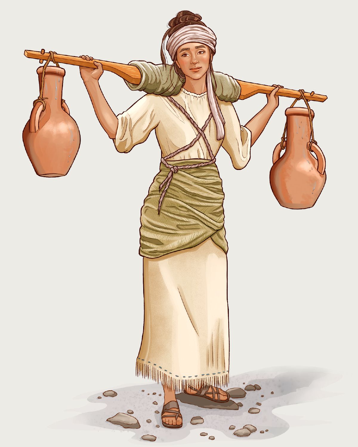 A woman in Bible times carries a yoke