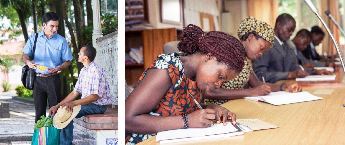 A single brother preaches in Brazil; single students attend the School for Kingdom Evangelizers in Malawi