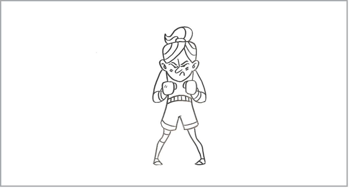 An angry girl wears boxing gloves