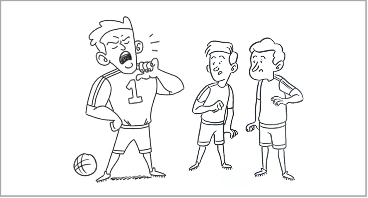 An overly competitive, prideful boy boasts about himself to two other boys