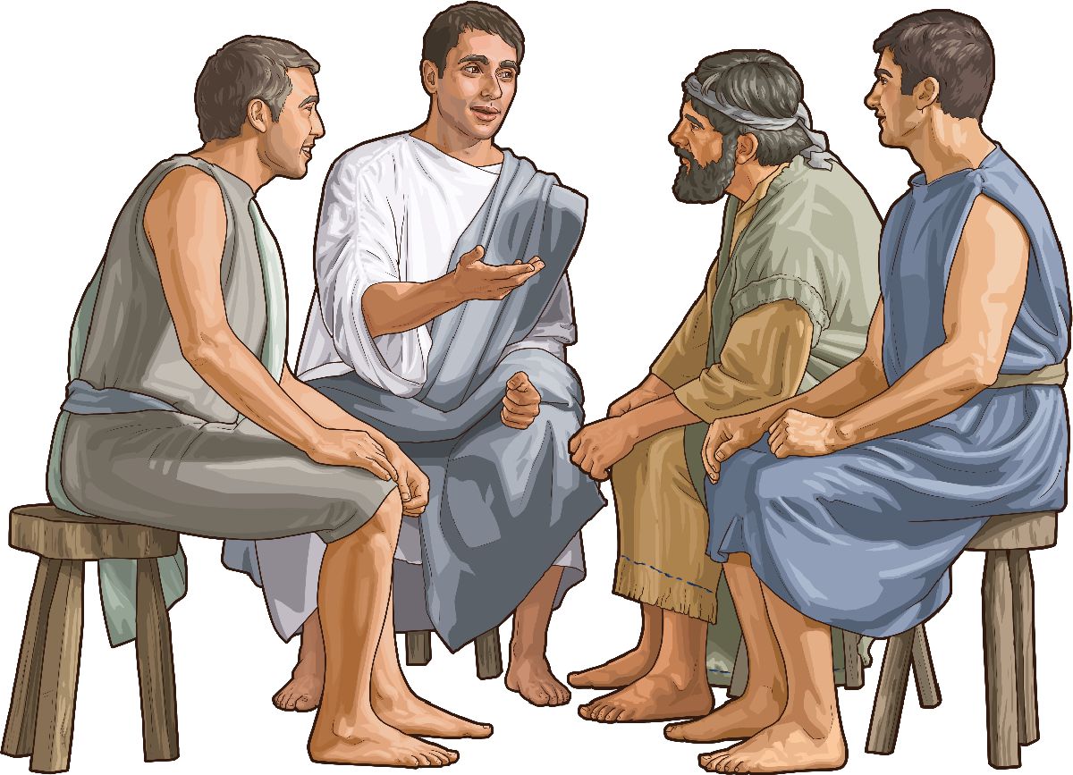Titus meets with some brothers in an early Christian congregation