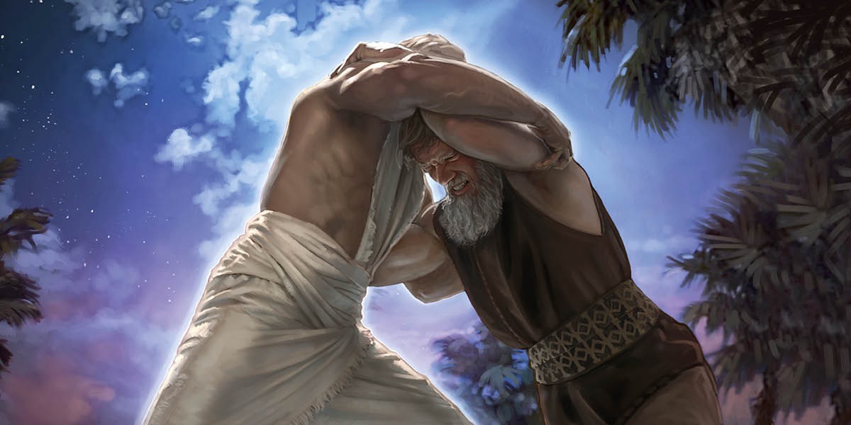 Jacob wrestling with a materialized angel.