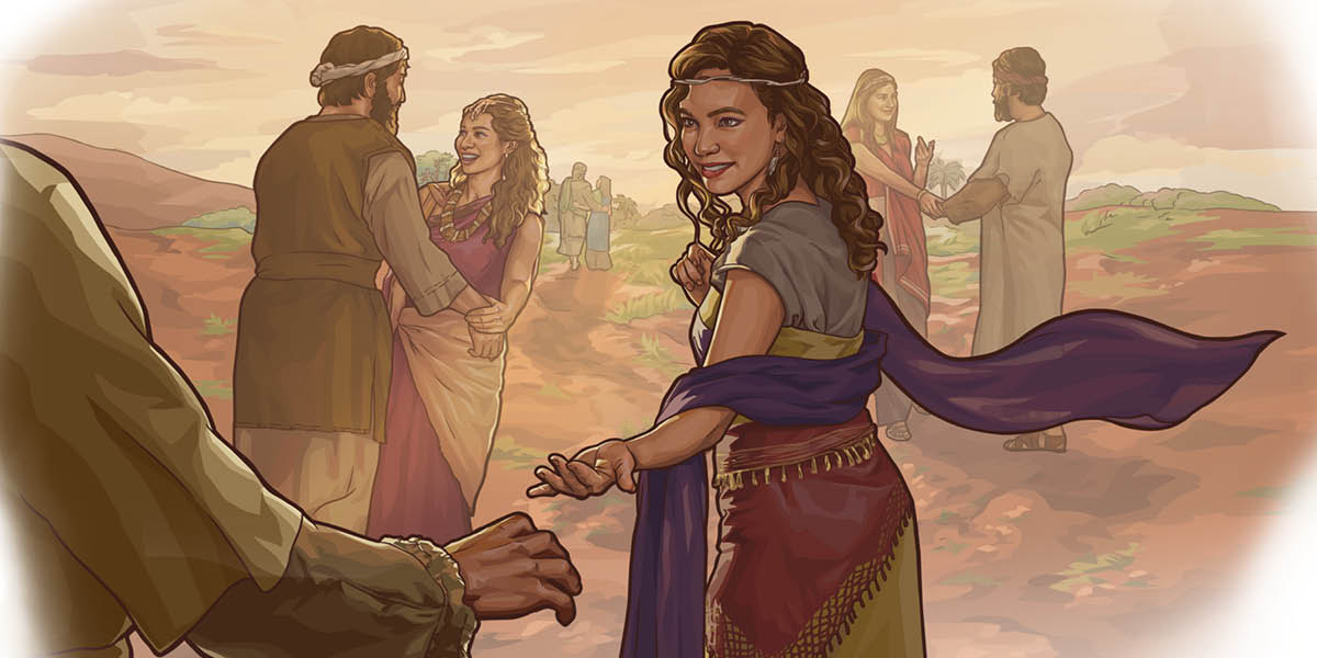 Moabite women inviting Israelite men to join them.