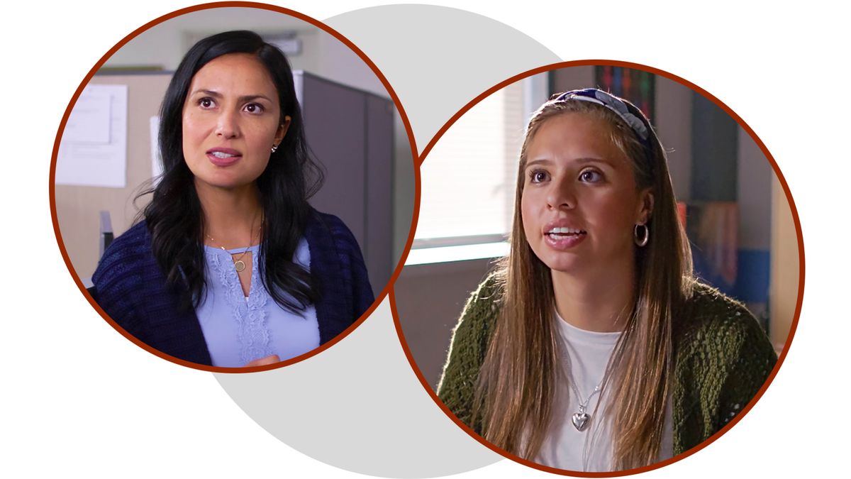 Collage: Scenes from the video “The Result of True Righteousness Will Be Peace.” 1. Irene at work. 2. Olivia at school.