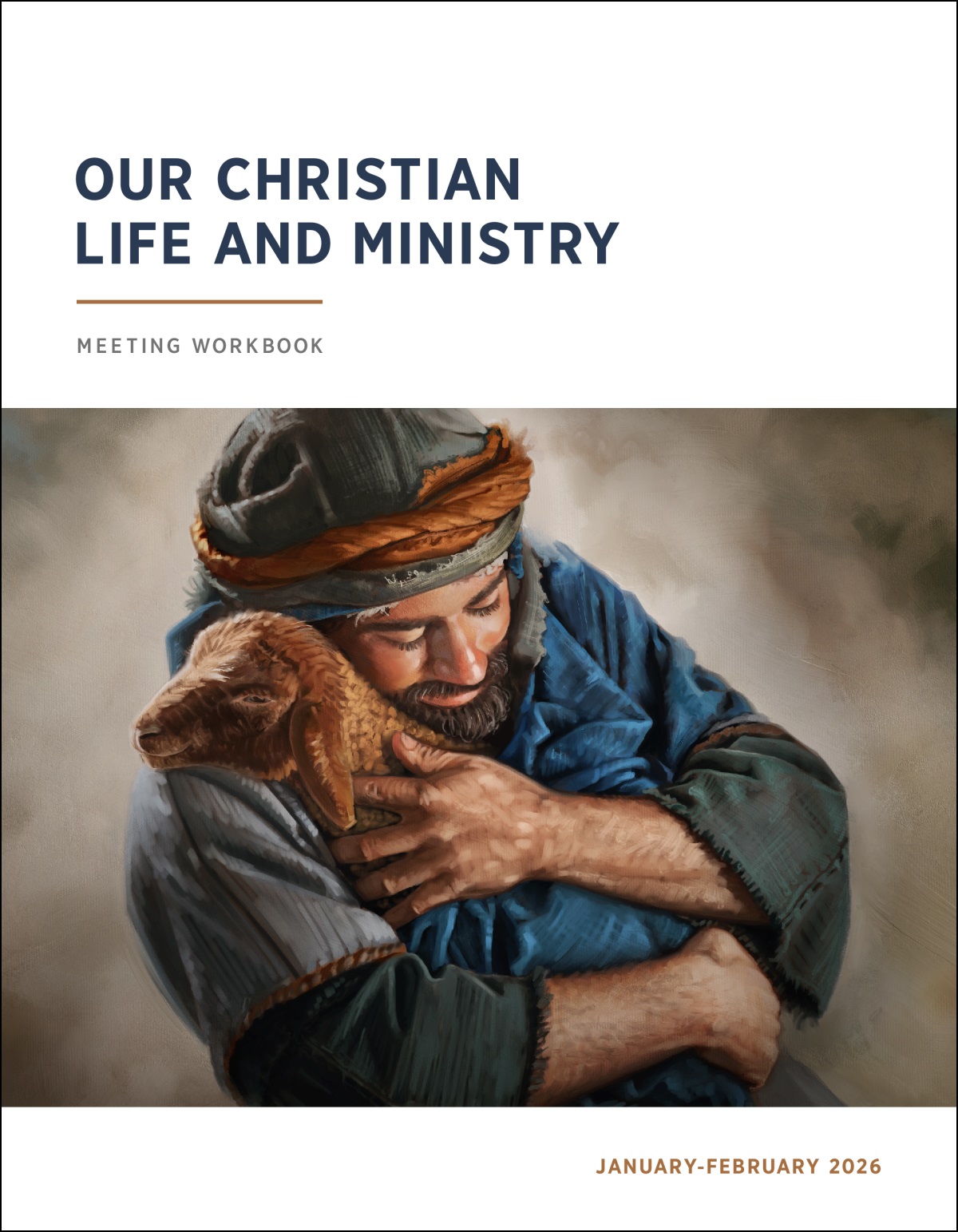 A shepherd lovingly cradling his lamb in his arms.