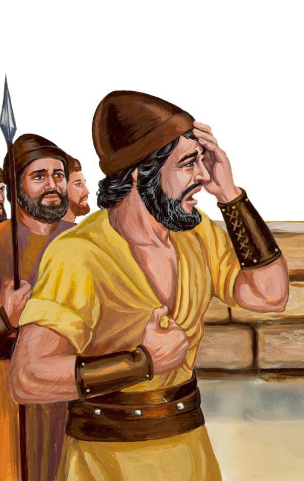 Jephthah sad at seeing his daughter come out first to meet him