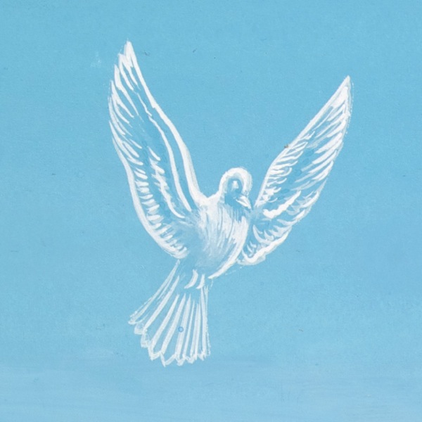 Holy spirit in the form of a dove coming down from heaven