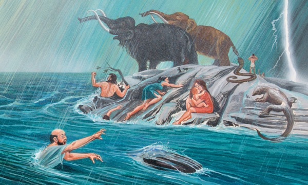 Flood waters begin to cover everything outside the ark