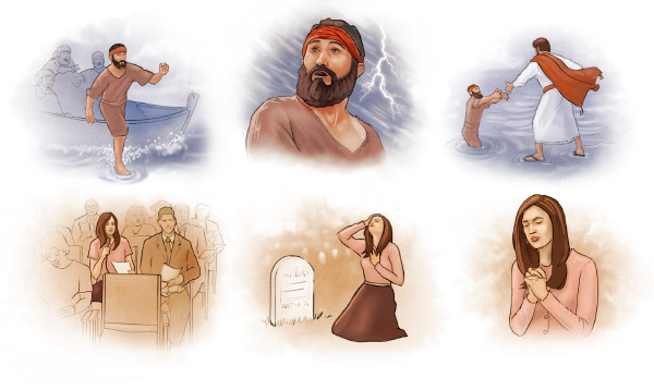 Peter walks on water; a woman’s faith is strengthened