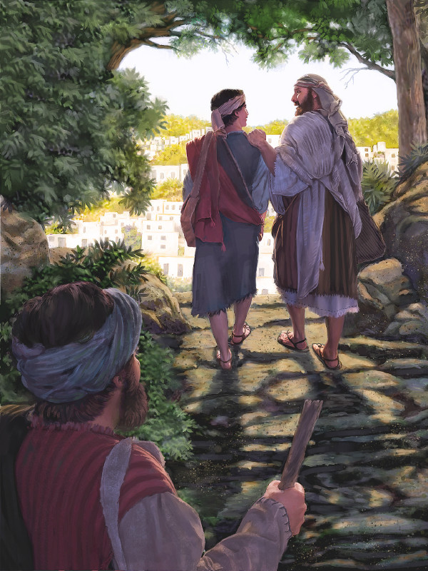 The apostle Paul and Timothy walk together