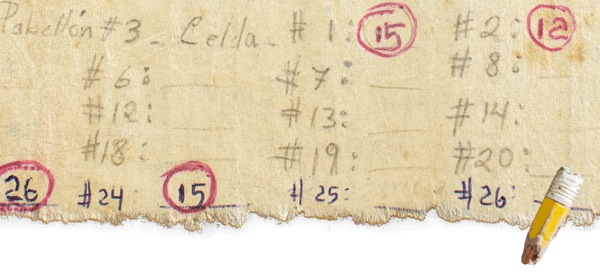 A piece of paper and a pencil used to record Memorial attendance in a Nicaraguan prison