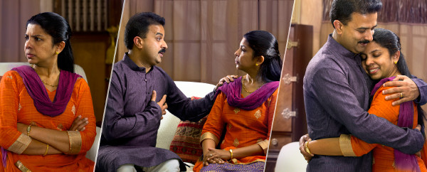 1. A wife is upset with her husband; 2. The husband talks to her and asks for forgiveness; 3. The wife forgives her husband