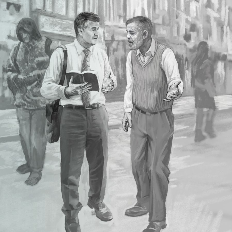 Don continues to witness to Peter, who is clean and dressed in better clothes