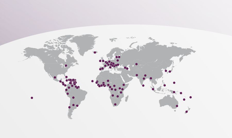 A map showing the countries David Sinclair has visited