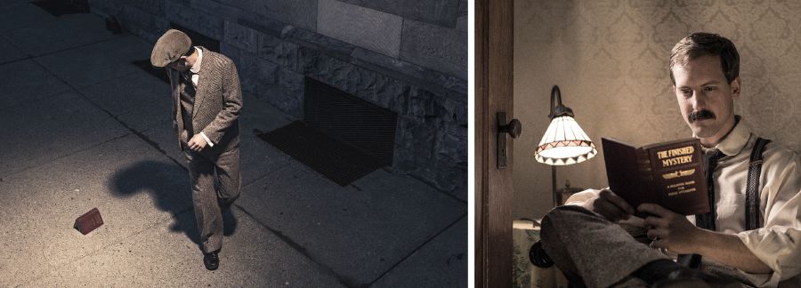 A man realizes that the fallen object that struck him was The Finished Mystery book, which he later reads