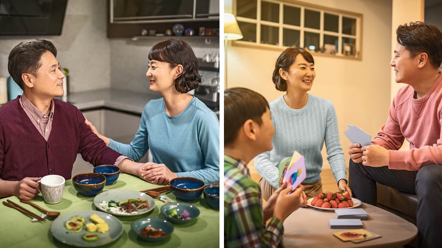 A sister listens as her unbelieving husband talks about his day; later, she enjoys recreation with her family