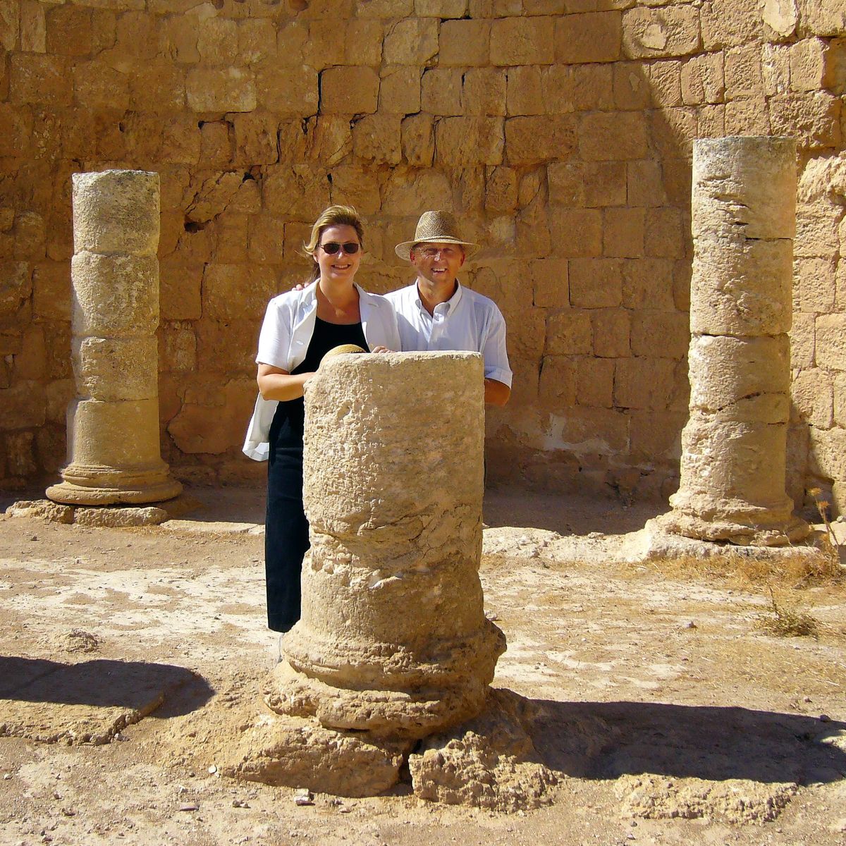 Franco and Debbie visiting ancient ruins in the Middle East.